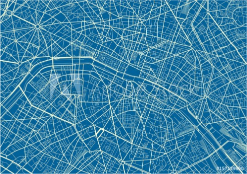 Picture of Blue and White vector city map of Paris with well organized separated layers